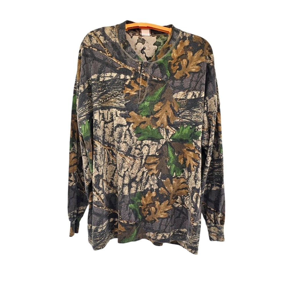 Vintage 90s Jerzees Outdoors Camo Men's‎ 2XL Big Woods Long Sleeve Shirt